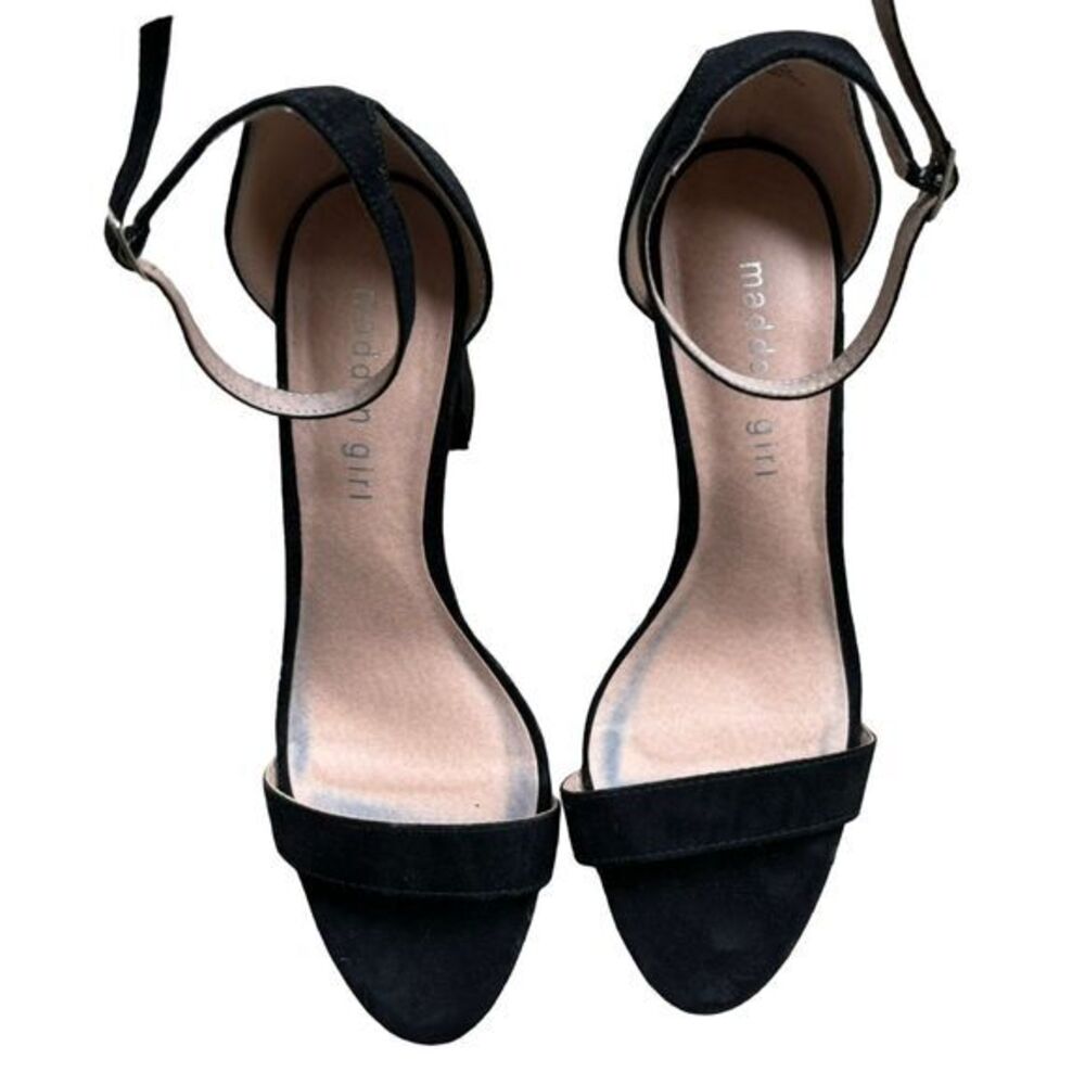 Madden Girl Beella Strappy Heel Sandals Black Suede Open Toe Block Heel Size 9